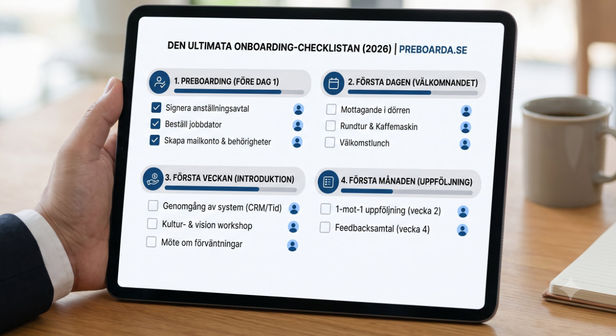 Onboarding checklista för nyanställd, professionell onboarding mall från Preboarda